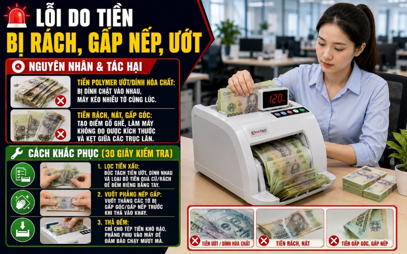 Tờ tiền bị rách, gấp nếp, ướt