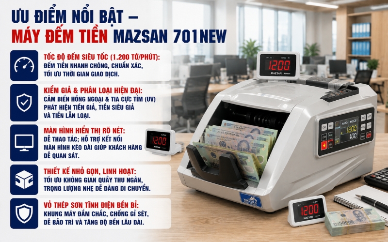 Ưu điểm nổi bật của đếm tiền Mazsan 701New