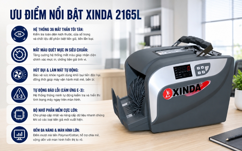 Các tính năng nổi bật của máy đếm tiền Xinda 2165L