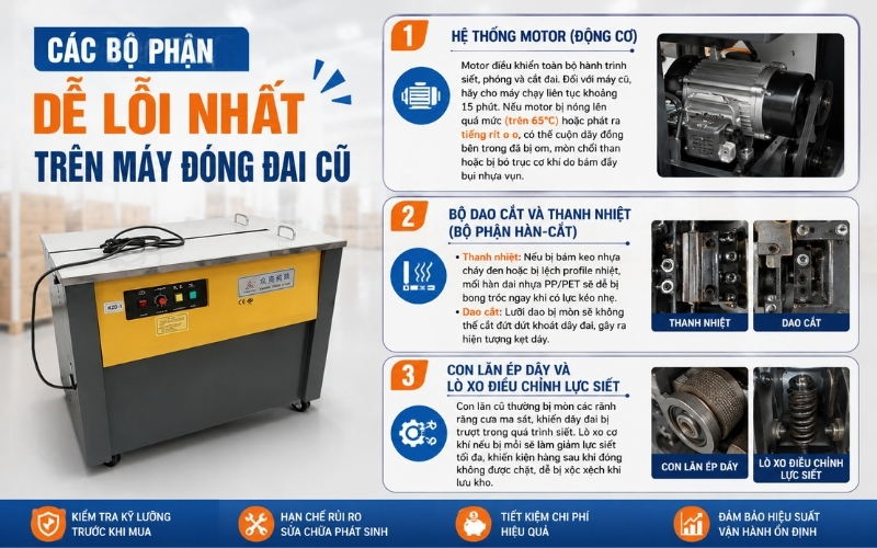 3 bộ phận dễ lỗi nhất trên máy đóng đai cũ