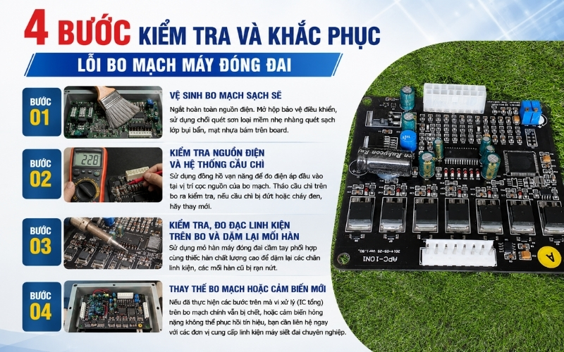 4 Bước kiểm tra và khắc phục lỗi bo mạch máy đóng đai