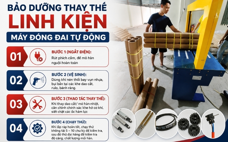 Bảo dưỡng thay thế linh kiện máy đóng đai tự động