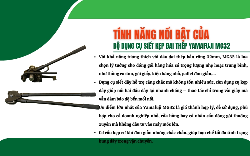 Tính năng nổi bật của bộ dụng cụ siết kẹp đai thép Yamafuji MG32