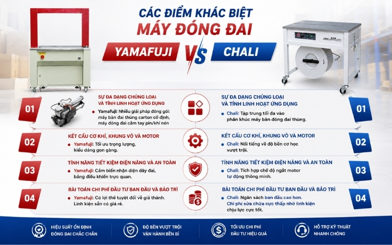 Các điểm khác biệt máy đóng đai Yamafuji vs Chali