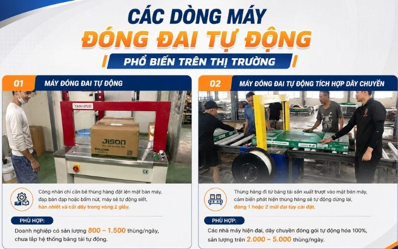 Các dòng máy đóng đai tự động phổ biến trên thị trường