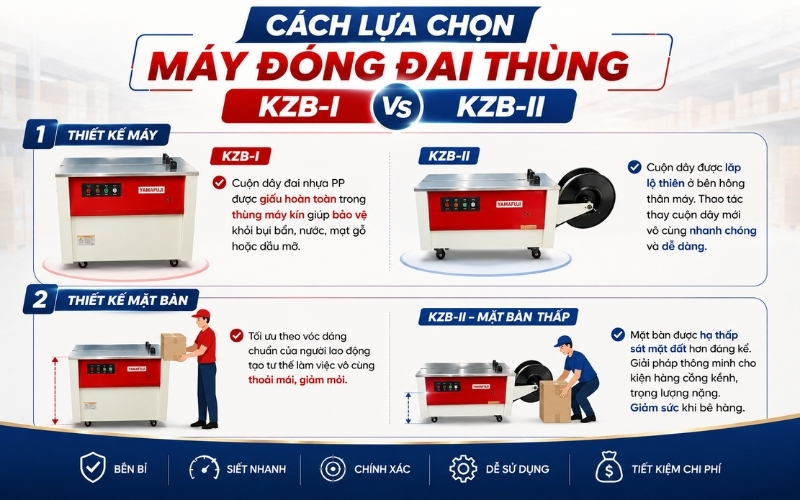 Cách lựa chọn máy đóng đai thùng KZB-I và KZB-II