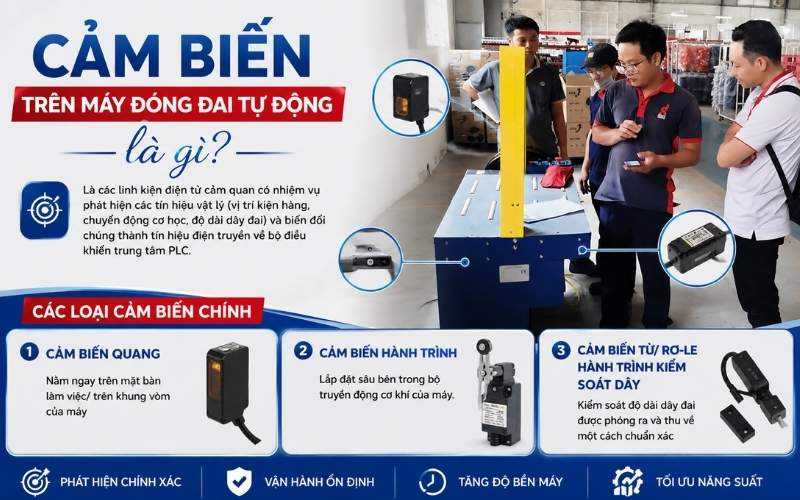 Cảm biến trên máy đóng đai tự động là gì