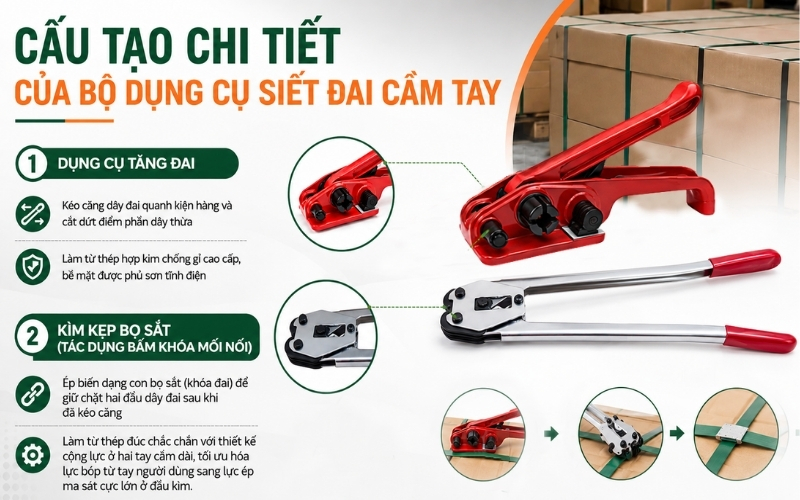 Cấu tạo chi tiết của bộ dụng cụ siết đai cầm tay