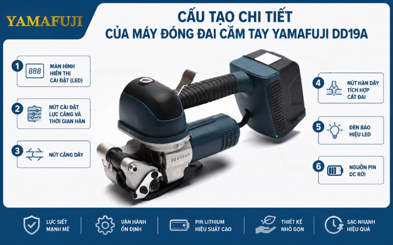 Cấu tạo chi tiết của máy đóng đai cầm tay Yamafuji DD19A