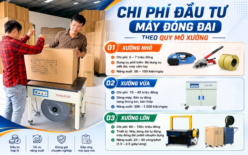 Chi phí đầu tư máy đóng đai theo quy mô xưởng