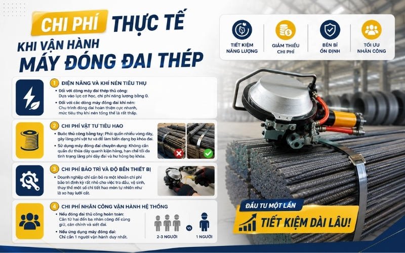 Chi phí thực tế khi vận hành máy đóng đai thép