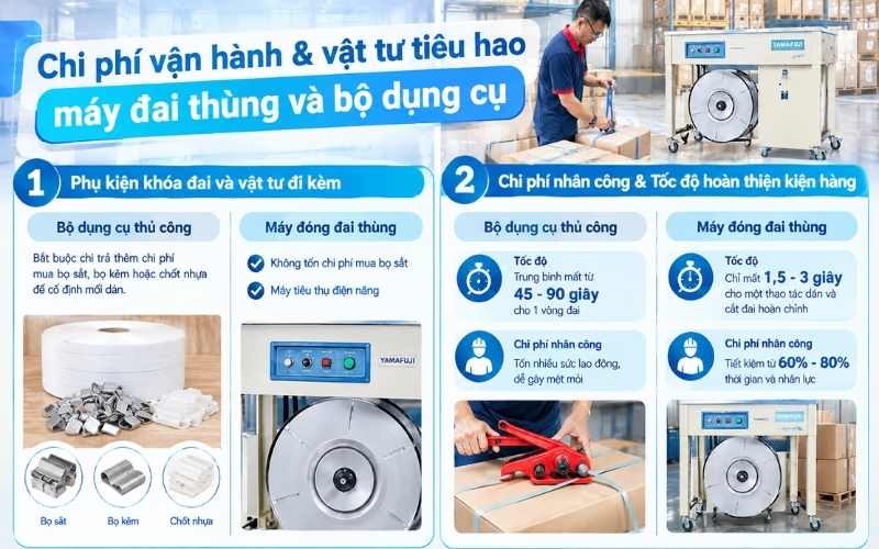 Chi phí vận hành & vật tư tiêu hao máy đai thùng và bộ dụng cụ
