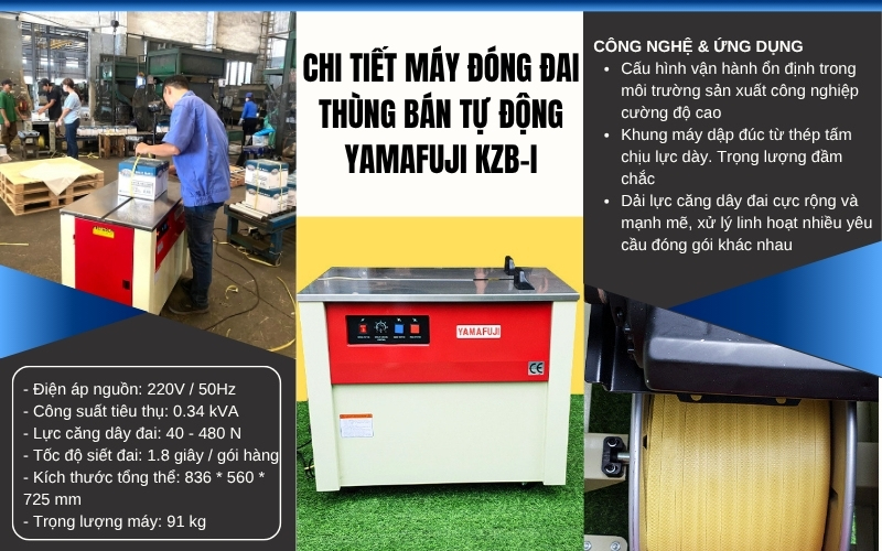 Chi tiết máy đóng đai thùng bán tự động Yamafuji KZB-I