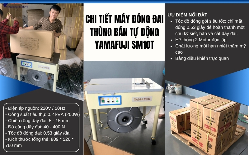 Chi tiết máy đóng đai thùng bán tự động Yamafuji SM10T