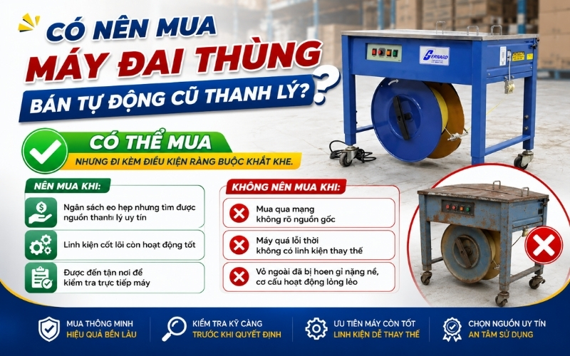 Có nên mua máy đai thùng bán tự động cũ thanh lý