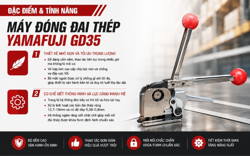 Đặc điểm và tính năng máy đóng đai thép Yamafuji GD35