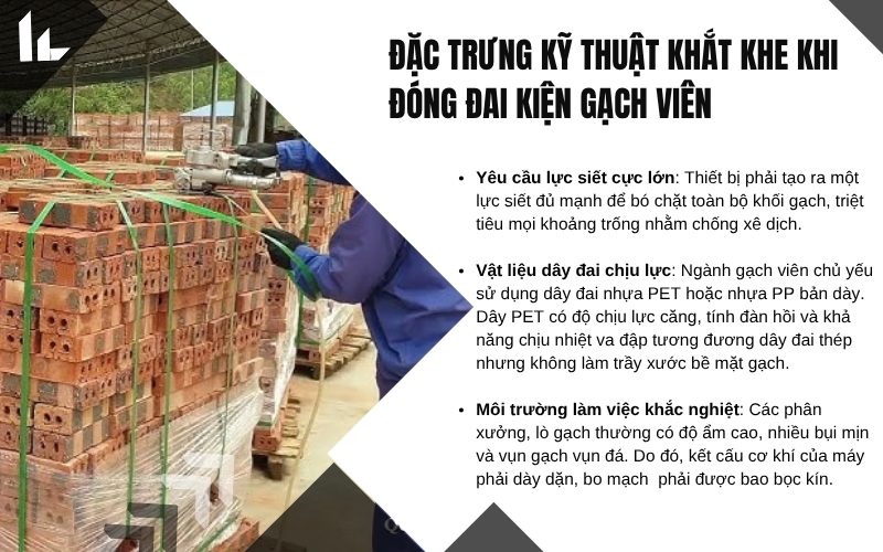 Đặc trưng kỹ thuật khắt khe khi đóng đai kiện gạch viên