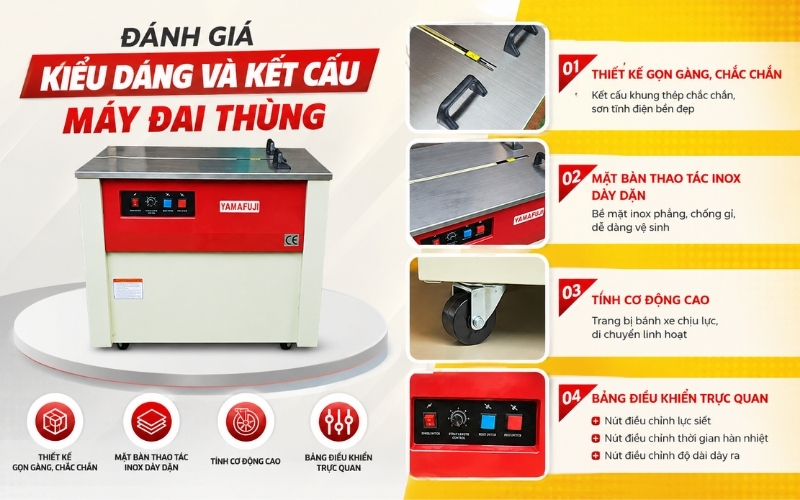 Đánh giá kiểu dáng và kết cấu máy đai thùng