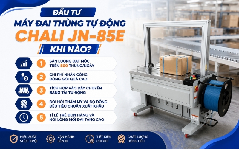 Đầu tư máy đai thùng tự động Chali JN-85E khi nào