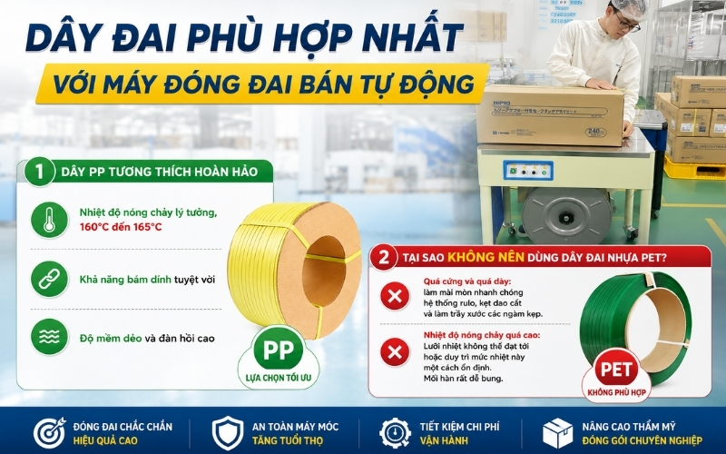Dây đai phù hợp nhất với máy đóng đai bán tự động