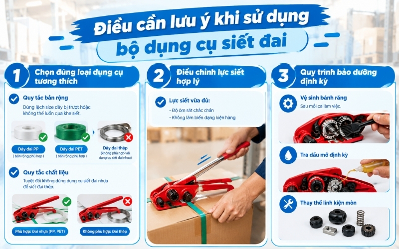 Điều cần lưu ý khi sử dụng bộ dụng cụ siết đai