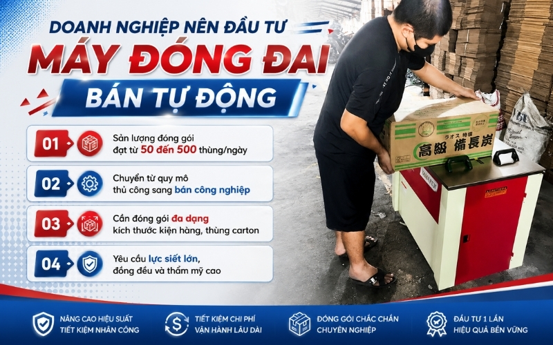 Doanh nghiệp nên đầu tư máy đóng đai bán tự động