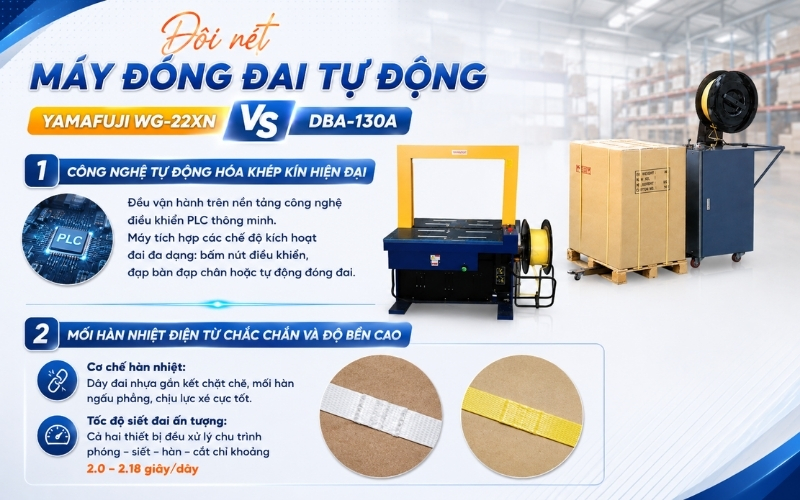 Đôi nét máy đóng đai tự động Yamafuji WG-22XN và DBA-130A