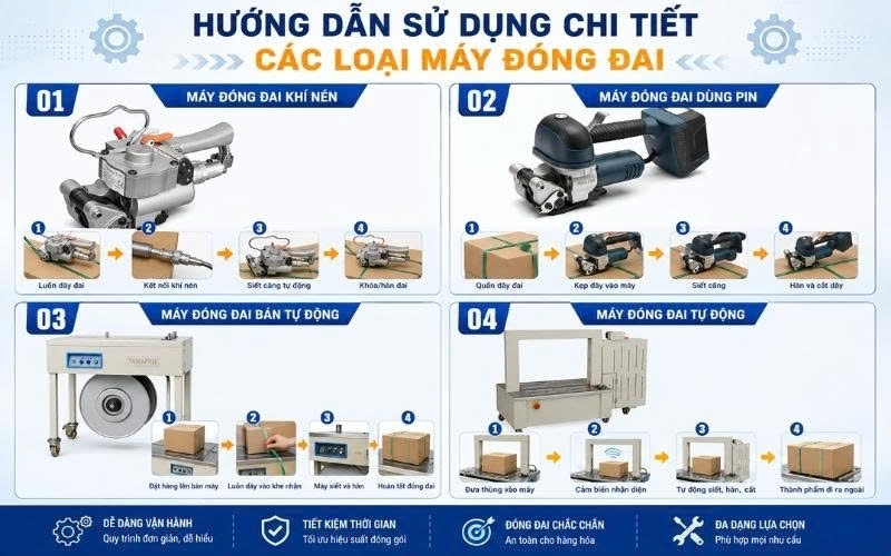 Hướng dẫn cách sử dụng các dòng máy đóng đai hiện nay
