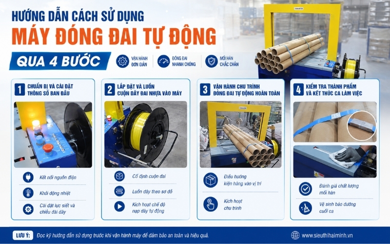 Hướng dẫn cách sử dụng máy đóng đai tự động qua 4 bước