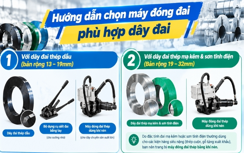 Hướng dẫn chọn máy đóng đai phù hợp dây đai