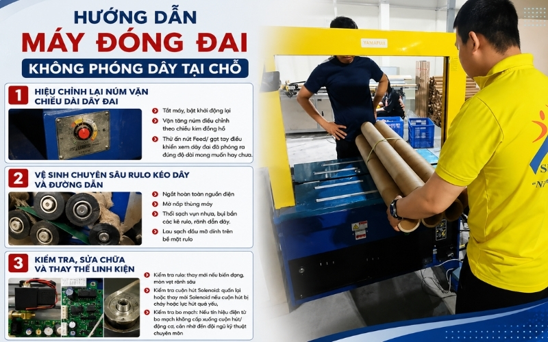 Hướng dẫn máy đóng đai không phóng dây tại chỗ