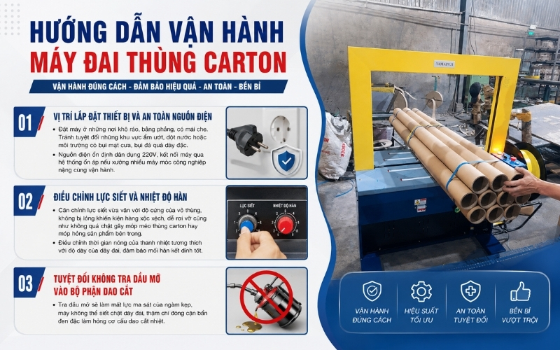 Hướng dẫn vận hành máy đai thùng carton