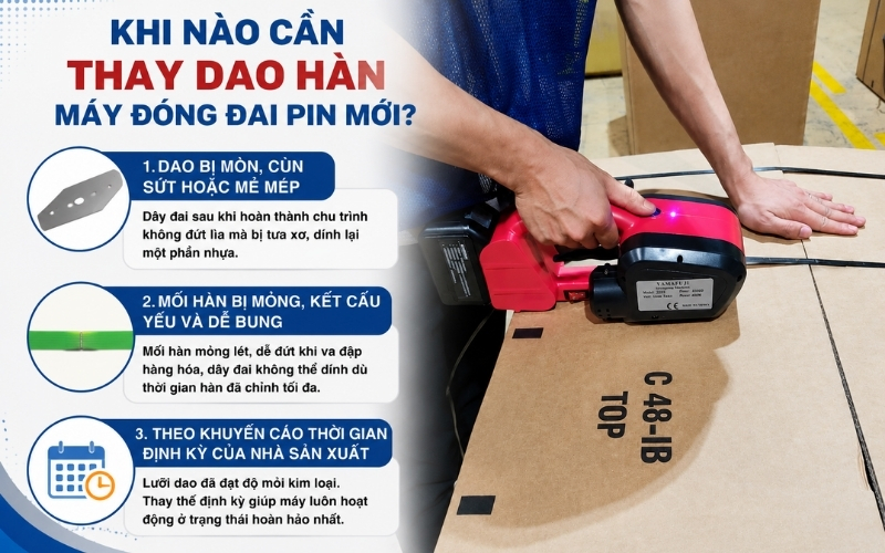 Khi nào cần thay dao hàn máy đóng đai pin mới