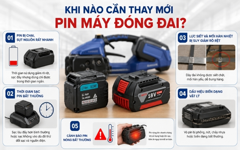 Khi nào cần thay mới pin máy đóng đai