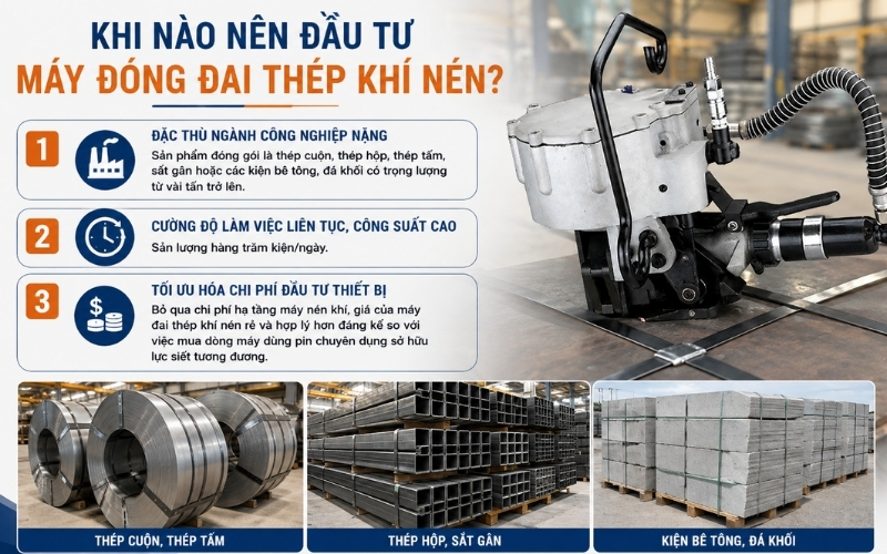 Khi nào nên đầu tư máy đóng đai thép khí nén