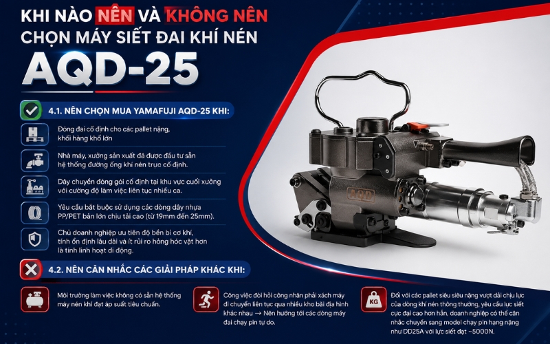 Khi nào nên và không nên chọn máy siết đai khí nén AQD-25?