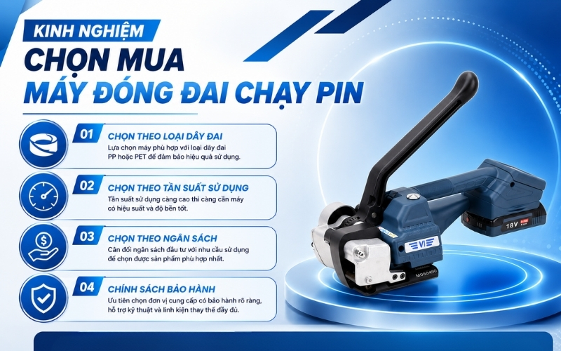 Kinh nghiệm chọn mua máy đóng đai chạy pin