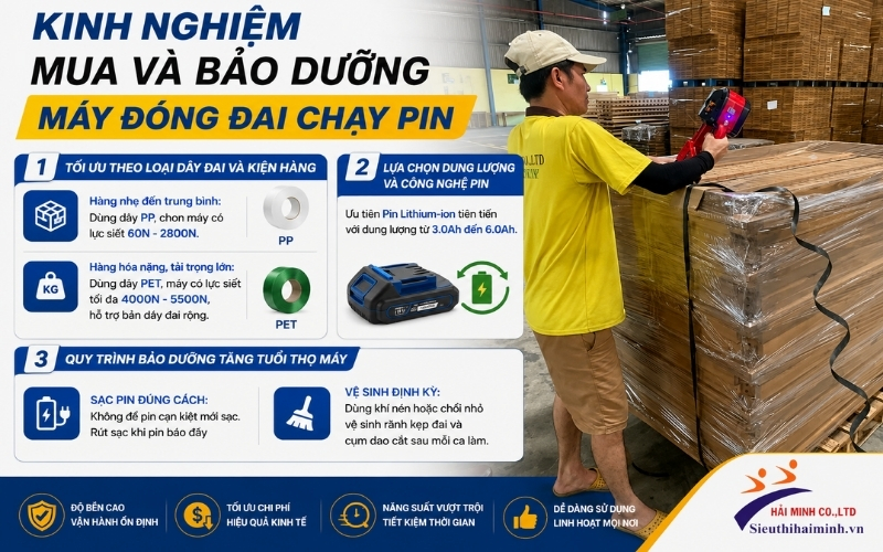 Kinh nghiệm mua và bảo dưỡng máy đóng đai chạy pin