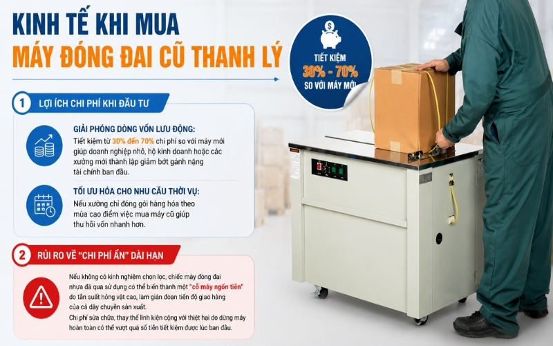 Kinh tế khi mua máy đóng đai cũ thanh lý