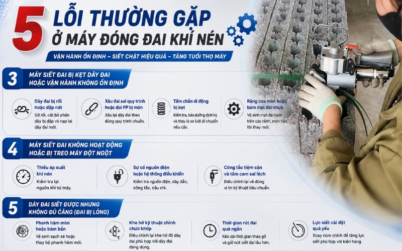 Lỗi thường gặp ở máy đóng đai khí nén
