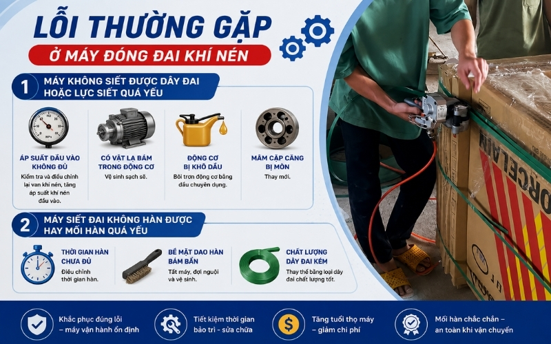 Lỗi thường gặp ở máy đóng đai khí nén