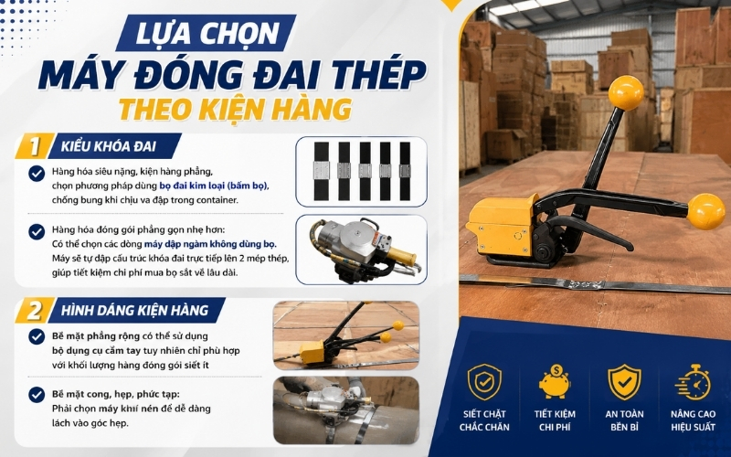 Lựa chọn máy đóng đai thép theo kiện hàng