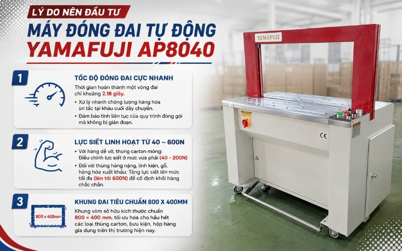 Lý do nên đầu tư máy đóng đai tự động Yamafuji AP8040