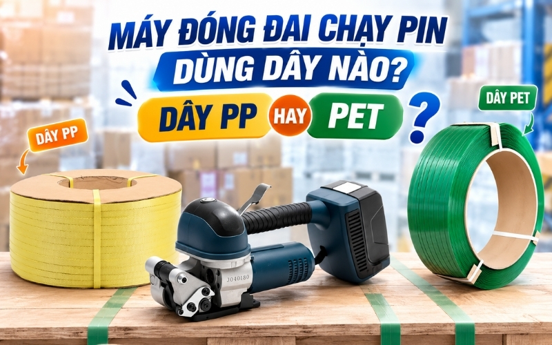 Máy Đóng Đai Chạy Pin Dùng Dây Nào Dây PP Hay PET