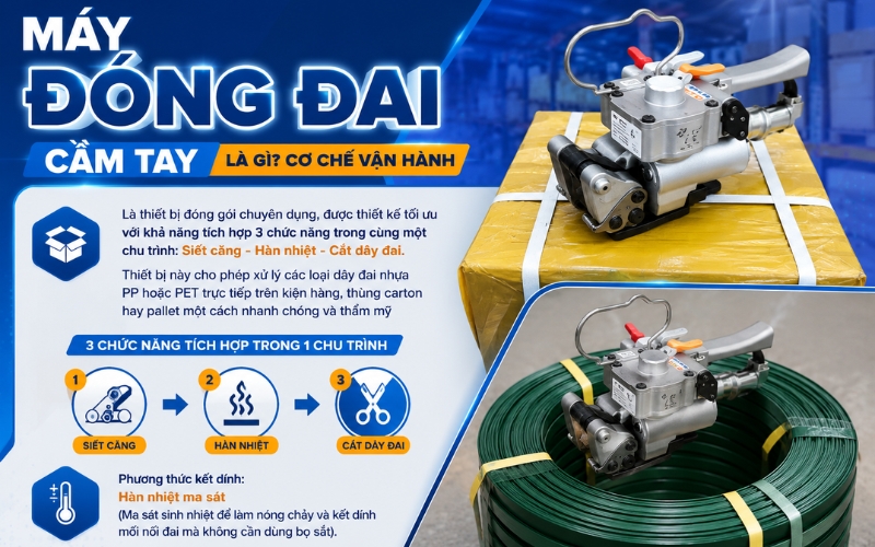 Máy đóng đai cầm tay là gì? Cơ chế vận hành