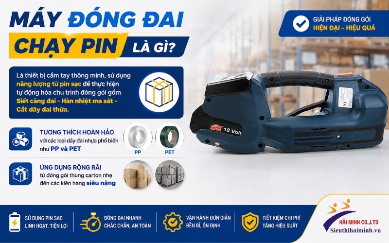 Máy đóng đai chạy pin là gì