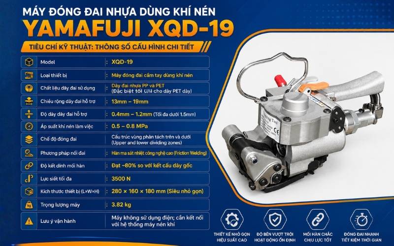 Máy đóng đai nhựa dùng khí nén Yamafuji XQD-19