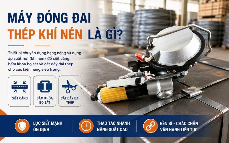 Máy đóng đai thép khí nén là gì