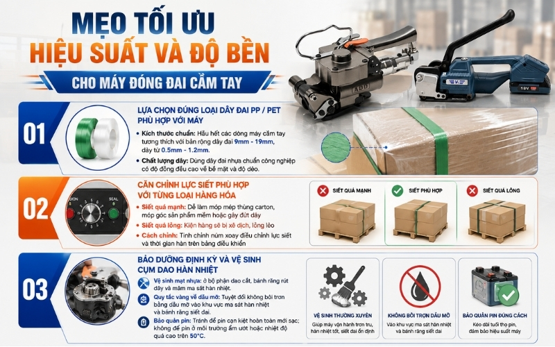 Mẹo tối ưu hiệu suất và độ bền cho máy đóng đai cầm tay