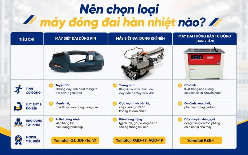 Nên chọn loại máy đóng đai hàn nhiệt nào